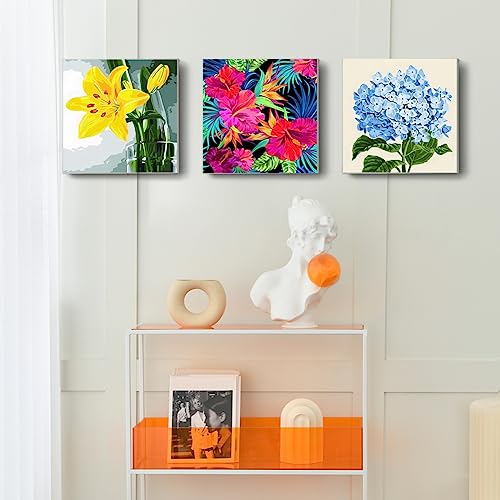 SupaDiya 4 Pack Flowers Framed Paint by Numbers for Adults Beginners, DIY Easy Acrylic Watercolors Number Painting Art with Framed Canvas for Home Wall Decor (8x8 inches)