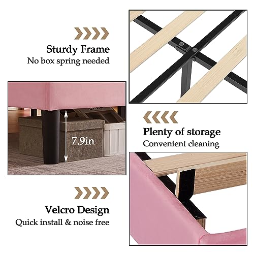 VECELO Full Bed Frame Platform Bed Frame with Upholstered Headboard, Strong Frame and Wooden Slats Support, Strong Weight Capacity, Non-Slip and Noise-Free, Easy Assembly,Pink