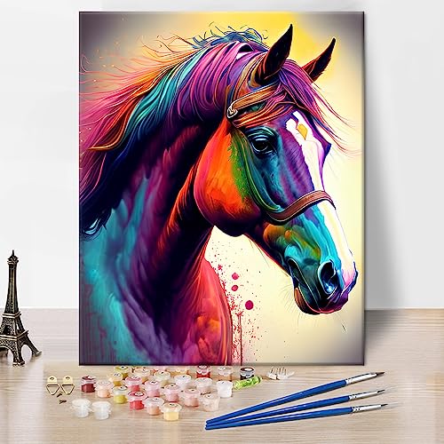 TISHIRON Horse Paint by Numbers for Adults Kids Beginners, Animal DIY Acrylic Painting Kit,Paint by Numbers on Canvas,Drawing Paintwork Modern Home Wall Deco(16x20Inch), (ZBB-SZH-481-ST)