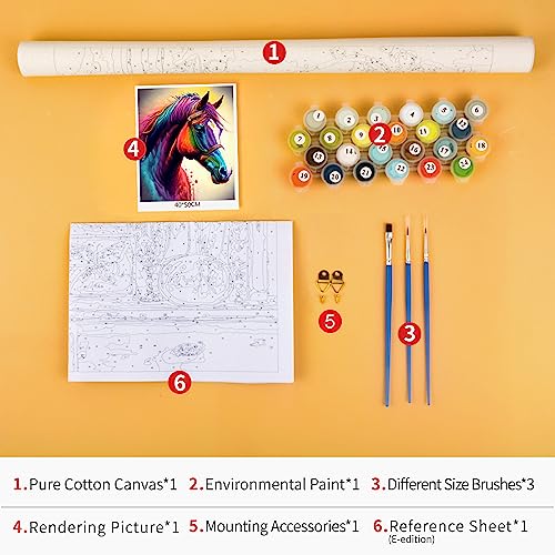 TISHIRON Horse Paint by Numbers for Adults Kids Beginners, Animal DIY Acrylic Painting Kit,Paint by Numbers on Canvas,Drawing Paintwork Modern Home Wall Deco(16x20Inch), (ZBB-SZH-481-ST)