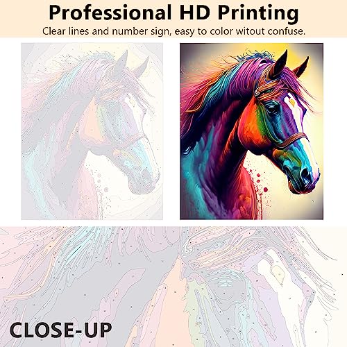 TISHIRON Horse Paint by Numbers for Adults Kids Beginners, Animal DIY Acrylic Painting Kit,Paint by Numbers on Canvas,Drawing Paintwork Modern Home Wall Deco(16x20Inch), (ZBB-SZH-481-ST)