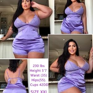 Avidlove Sexy Lingerie for Womens Silk Satin Pajamas Set Two-piece Pj Sets Sleepwear Loungewear Pj Sets Violet