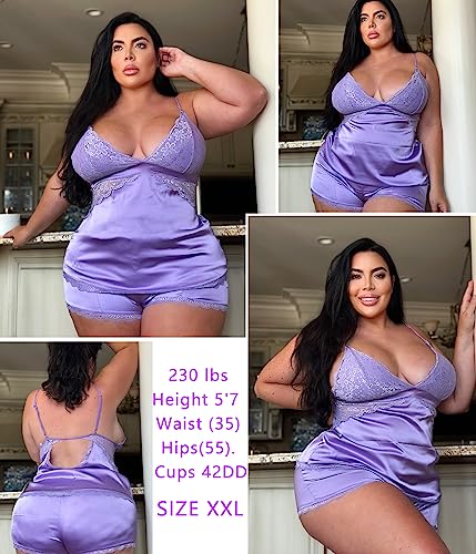 Avidlove Sexy Lingerie for Womens Silk Satin Pajamas Set Two-piece Pj Sets Sleepwear Loungewear Pj Sets Violet