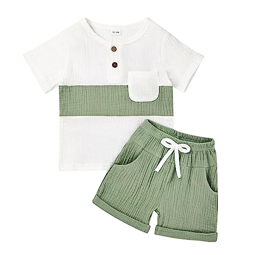 ODIMAME 2T Boy Clothes Toddler Boy Shorts Summer Outfits Patchwork T-Shirt Pocket Short Pants Set Light Green 2-3 Years