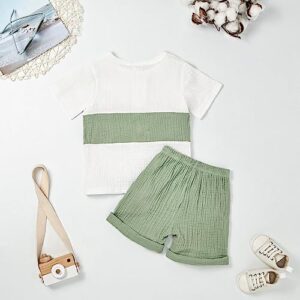 ODIMAME 2T Boy Clothes Toddler Boy Shorts Summer Outfits Patchwork T-Shirt Pocket Short Pants Set Light Green 2-3 Years