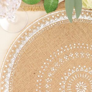 BalsaCircle 4 Natural 15 in Round Burlap Jute Braided Placemats White Prints Wedding Party Events Receptions Decorations Supplies