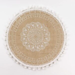 balsacircle 4 natural 15 in round burlap jute placemats white prints beaded trim wedding party events reception decorations supplies