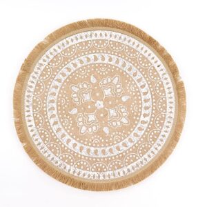 balsacircle 4 natural 15 in round woven burlap jute placemats white print fringe trim wedding party event home decorations supplies