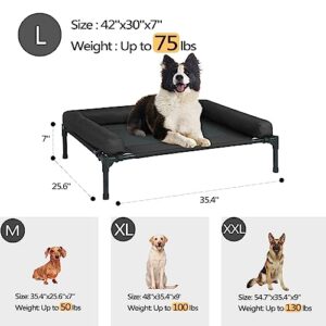 Titwest Cooling Elevated Dog Bed, Outdoor Raised Dog Cots Beds for Large Dogs, Portable Pet Bed with Washable Breathable Mesh, Removable Bolster, Blanket and No-Slip Feet, Fits up to 75lbs