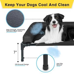 Titwest Cooling Elevated Dog Bed, Outdoor Raised Dog Cots Beds for Large Dogs, Portable Pet Bed with Washable Breathable Mesh, Removable Bolster, Blanket and No-Slip Feet, Fits up to 75lbs
