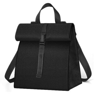lunch bag for women & men, foldable lunch box for adults insulated lunch bag for office work picnic with shoulder strap, black