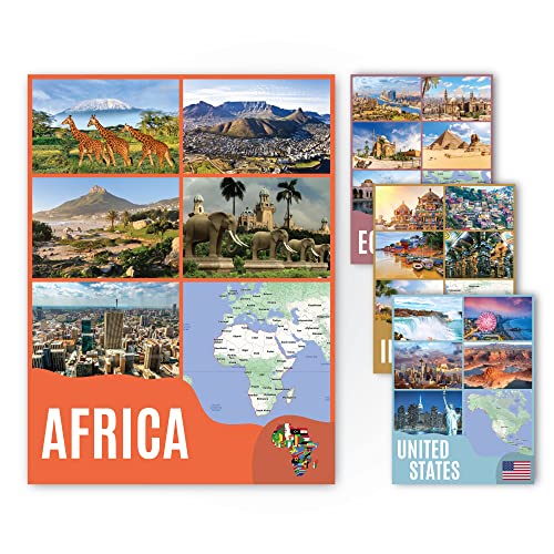 Sproutbrite Social Studies Geography Places Around the World - Middle School History Posters Classroom Decorations and Learning Materials for K-12 Students and Teachers