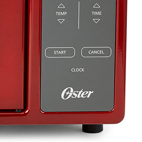 Oster Extra Large Single Pull French Door Turbo Convection Toaster Oven with 2 Removable Baking Racks, 60-Minute Timer, & Adjustable Temperature, Red
