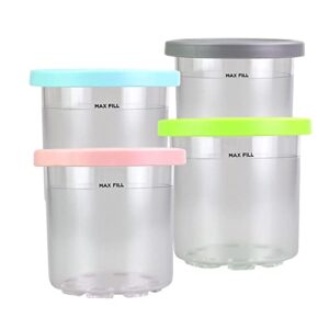containers replacement for ninja creami - ice cream pint container with silicone lid, 4 pack, 16oz cups, compatible with nc301 nc300 nc299amz series ice cream maker