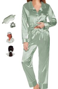 wjing yi jia womens pajama set silk satin pajamas long 2pc pjs button down sleepwear pj set loungewear