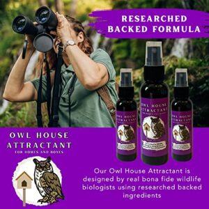 Owl Attractant - Bait Lure for Owl Houses and Boxes - 2oz Spray Bottle - Research-Backed All Natural Pheromone and Scent Mimicking Formula Blend - Made in The USA