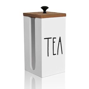 tea bag holder, farmhouse tea caddy, wood tea bag storage organizer, tea containers with lid, tea bag dispenser, tea canister, tea accessories, great for tea bars and tea gifts (white)