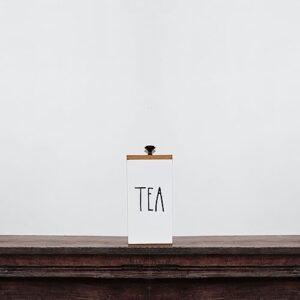 Tea Bag Holder, Farmhouse Tea Caddy, Wood Tea Bag Storage Organizer, Tea Containers with Lid, Tea Bag Dispenser, Tea Canister, Tea Accessories, Great for Tea Bars and Tea Gifts (White)