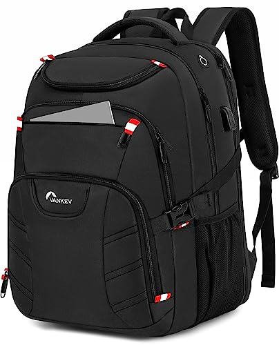 VANKEV Travel Backpack, Extra Large Laptop Backpack for Women Men，School College Business Work Bookbag Anti Theft TSA Approved Computer Bag Fits 17 Inch Laptop with USB Charging Port(Black)