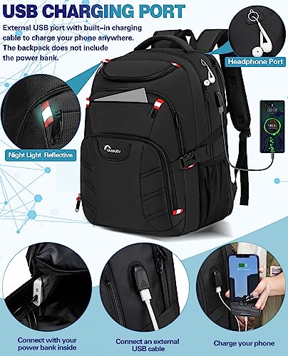 VANKEV Travel Backpack, Extra Large Laptop Backpack for Women Men，School College Business Work Bookbag Anti Theft TSA Approved Computer Bag Fits 17 Inch Laptop with USB Charging Port(Black)