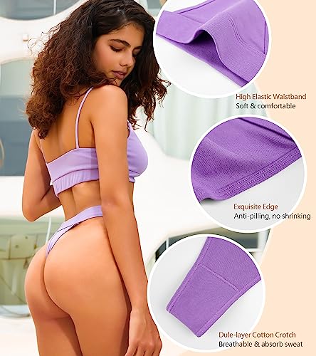 chahoo High Waisted Thong Womens Seamless Cotton Underwear No Show Panties Thongs Breathable Underwear for Women 5 Pack S-XL