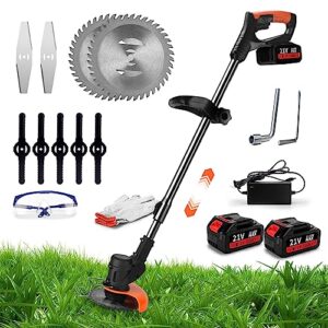 electric weed wacker cordless，battery powered weed wacker 3-in-1 with 3 types blades and 3.0ah battery weed trimmer with charger for grass