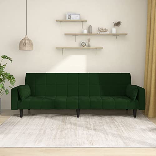 RMPOOML Modern Sofa, Home Sofa Seating, Outdo or Patio Sofa, 2-Seater Sofa Bed with Two Pillows Dark Green Velvet for Living Room, Bedroom, Office, Apartment