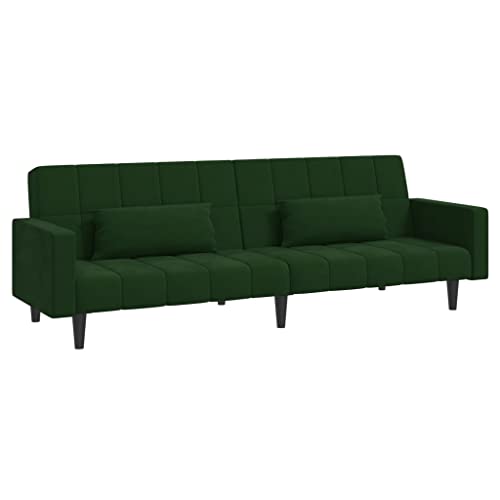 RMPOOML Modern Sofa, Home Sofa Seating, Outdo or Patio Sofa, 2-Seater Sofa Bed with Two Pillows Dark Green Velvet for Living Room, Bedroom, Office, Apartment