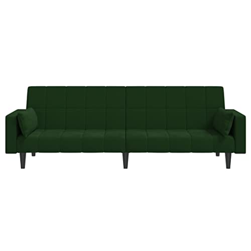 RMPOOML Modern Sofa, Home Sofa Seating, Outdo or Patio Sofa, 2-Seater Sofa Bed with Two Pillows Dark Green Velvet for Living Room, Bedroom, Office, Apartment