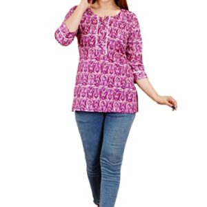 COTTON HTHRANG Women's Tunics Tops, Printed Short Kurtis for Jeans Indian Style Cotton Casual Kurta for Women Purple