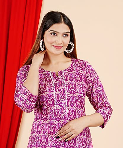 COTTON HTHRANG Women's Tunics Tops, Printed Short Kurtis for Jeans Indian Style Cotton Casual Kurta for Women Purple