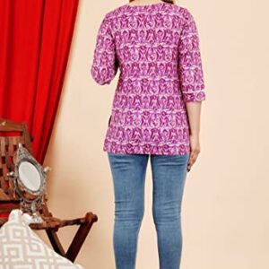 COTTON HTHRANG Women's Tunics Tops, Printed Short Kurtis for Jeans Indian Style Cotton Casual Kurta for Women Purple