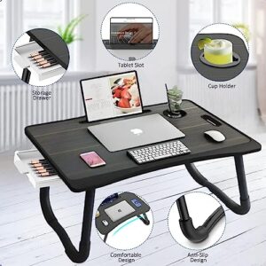 Foldable Laptop Desk for Bed, Laptop Bed Tray Table, Lap Desk for Laptop, Laptop Stand, Laptop Bed Desk Tray, Portable Foldable Desk, Tray Table, Foldable Lap Desk Tray with Cup Holder and Drawer