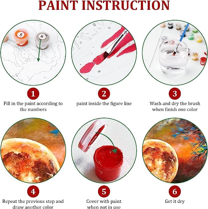 Ginkko Paint by Numbers for Adults Beginner & Kids Ages 8-12 with Wooden Frame Easy Acrylic on Canvas 9x12 inch with Paints and Brushes, Moon(Include Framed)