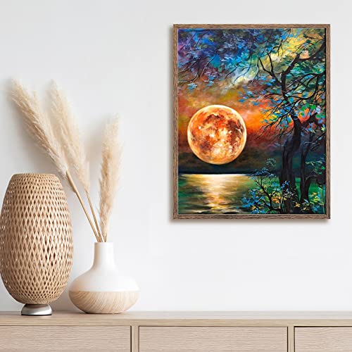 Ginkko Paint by Numbers for Adults Beginner & Kids Ages 8-12 with Wooden Frame Easy Acrylic on Canvas 9x12 inch with Paints and Brushes, Moon(Include Framed)