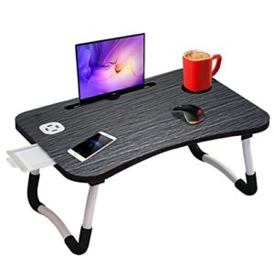 laptop table bed desk tray upgraded with usb ports, pad & cup holder, drawer - for bed/sofa/couch/floor/work/study/reading/writing/drawing/homework - foldable & portable breakfast table lap desk