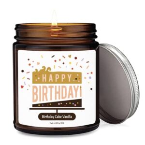 1OAK Happy Birthday Candle - Birthday Cake Candle - Birthday Candles for Women - Happy Birthday Gifts for Women - Happy Birthday Candles Gifts for Women - Bday Gift for Women - Amber Glass Jar 9oz