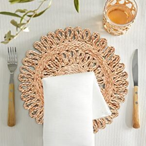 RIANGI 100% Jute Plate Mat Set 4 Reversible Natural 13x13 Inches Table Plate Mat Plate Chargers Rattan - Hand Made by Skilled Artisans - Table Settings for Dining Table Decor