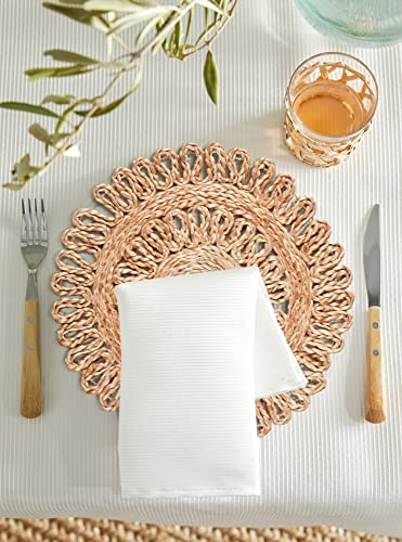 RIANGI 100% Jute Plate Mat Set 4 Reversible Natural 13x13 Inches Table Plate Mat Plate Chargers Rattan - Hand Made by Skilled Artisans - Table Settings for Dining Table Decor