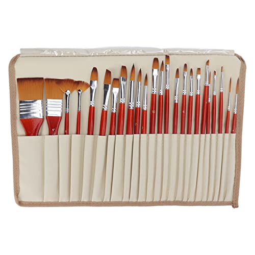 Paint Brush Set, Painting Brushes Good Adsorption Gift 24Pcs Nylon Hair Wood Handle for Craft Coloring for Drawing