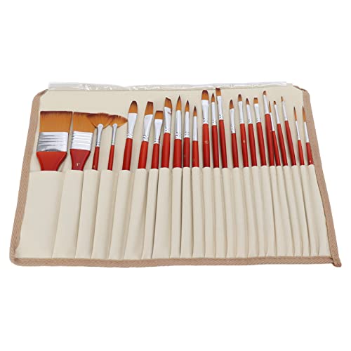 Paint Brush Set, Painting Brushes Good Adsorption Gift 24Pcs Nylon Hair Wood Handle for Craft Coloring for Drawing