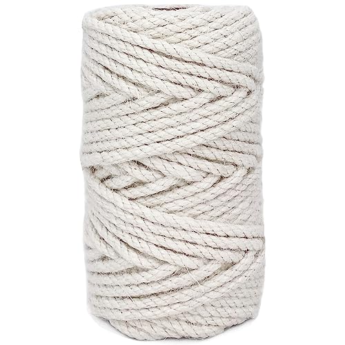 Leecogo 4.5mm Jute Rope 100 Feet Natural Craft Rope Twine String Perfect for Home Gardening Macrame Arts Crafts DIY Cat Scratching Post Replacement Repairing Recovering Cats Toy Making,White