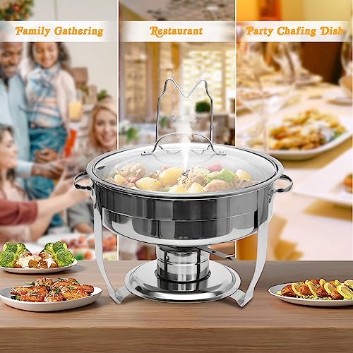 Chafing Dish Buffet Set 2 Pack,6Qt Round Chafing Dishes for Buffet with Glass Lid& Lid Holder, Stainless Steel Chafers and Buffet Servers for Catering, Food Warming Tray for Parties Dinners Wedding