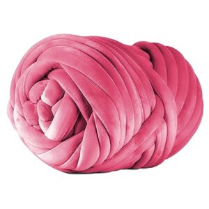 sojitek 2.2 lbs of super soft velvet bulky yarn for hand knitting blanket, pillows, handbag, diy, dark pink, 36 yards, arm knitting yarn for chunky braided knot throw blanket, weave craft crochet