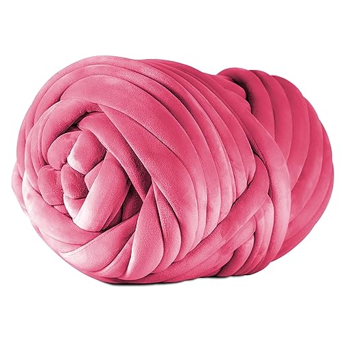 SOJITEK 2.2 LBS of Super Soft Velvet Bulky Yarn for Hand Knitting Blanket, Pillows, Handbag, DIY, Dark Pink, 36 Yards, Arm Knitting Yarn for Chunky Braided Knot Throw Blanket, Weave Craft Crochet