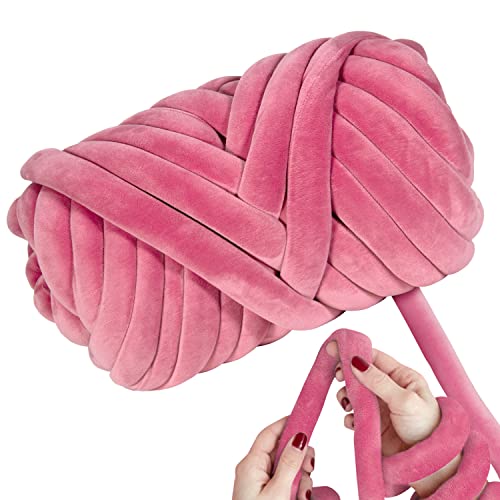 SOJITEK 2.2 LBS of Super Soft Velvet Bulky Yarn for Hand Knitting Blanket, Pillows, Handbag, DIY, Dark Pink, 36 Yards, Arm Knitting Yarn for Chunky Braided Knot Throw Blanket, Weave Craft Crochet