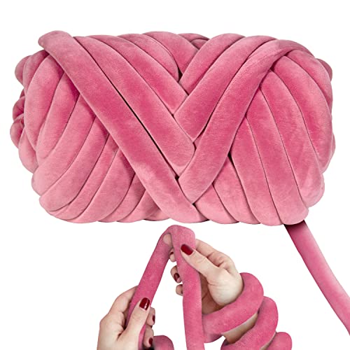 SOJITEK 2.2 LBS of Super Soft Velvet Bulky Yarn for Hand Knitting Blanket, Pillows, Handbag, DIY, Dark Pink, 36 Yards, Arm Knitting Yarn for Chunky Braided Knot Throw Blanket, Weave Craft Crochet