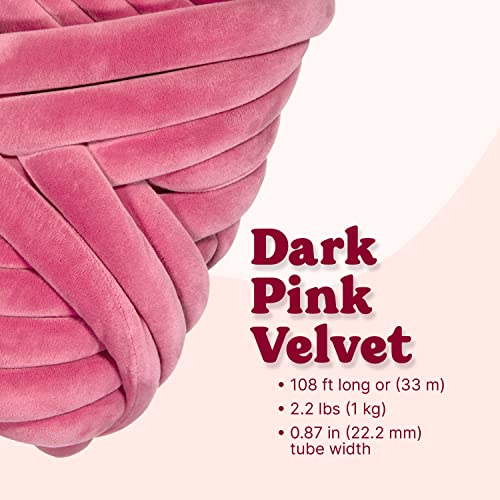 SOJITEK 2.2 LBS of Super Soft Velvet Bulky Yarn for Hand Knitting Blanket, Pillows, Handbag, DIY, Dark Pink, 36 Yards, Arm Knitting Yarn for Chunky Braided Knot Throw Blanket, Weave Craft Crochet