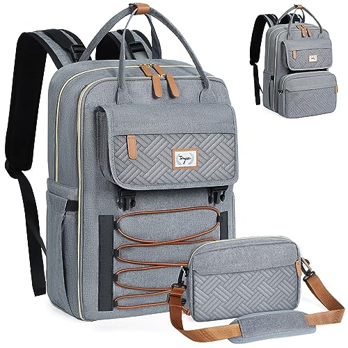 Tonyeee Diaper Bag Backpack- Removable Cross Body Bag,Travel Essentials Baby Bag with Changing Pad & Stroller Straps，Multi function Large Capacity, Waterproof and Stylish, Gray