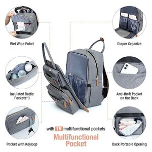 Tonyeee Diaper Bag Backpack- Removable Cross Body Bag,Travel Essentials Baby Bag with Changing Pad & Stroller Straps，Multi function Large Capacity, Waterproof and Stylish, Gray